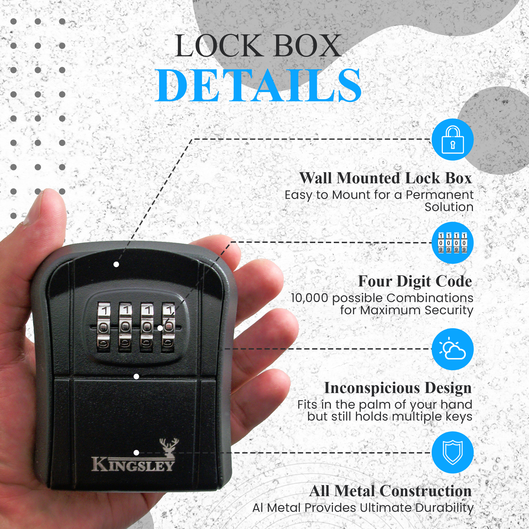 Key Lock Box, 4 Digit Combination Key Storage Lock Box with Resettable  Code, Portable Key Safe Box for Door Knob, Realtors, Contractors